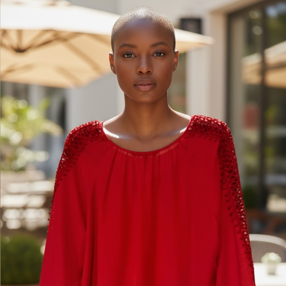 Zac and Rachel Red Blouse Size Large Dressy Blouse Chiffon 3/4 Sleeve